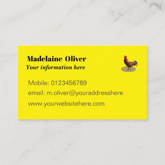見た目が美しいビジネス用イエローチキン 名刺 (裏面)