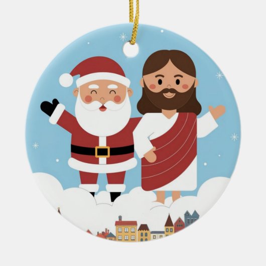 見た！サンタとイエスはいつも見ている セラミックオーナメント (正面)
