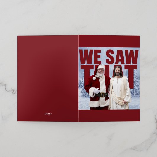 見た！サンタとイエスはいつも見ている 箔グリーティングカード (外側レイダウン)
