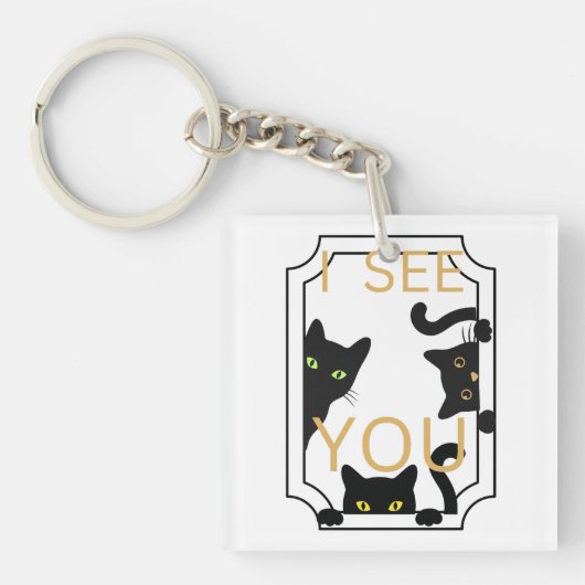 「見た」黒猫キーチェーン キーホルダー (正面)