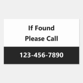 見つもしかった電話番号白黒 長方形シール (正面)