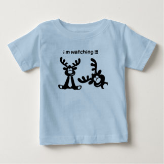 見ているおもしろい鹿Tシャツ子供へ ベビーTシャツ