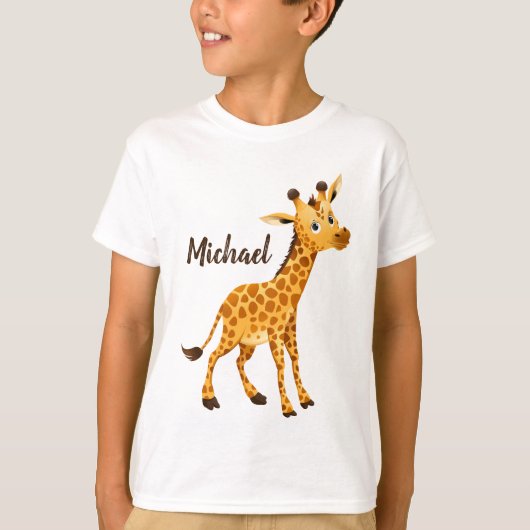見ているかわいいキリン Tシャツ (正面)