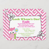 見て見ろ!フクロウ第1誕生日招待状 招待状 (正面/裏面)