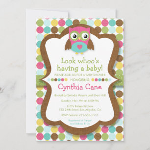 見て誰がベビーを持って – Owl Girl Baby Shower 招待状