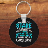 見る必要なしティール(緑がかった色)リボントゥレット症候群Awa キーホルダー (正面)