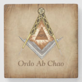 見る目を持つ四角形とコンパスの手 ストーンコースター (正面)