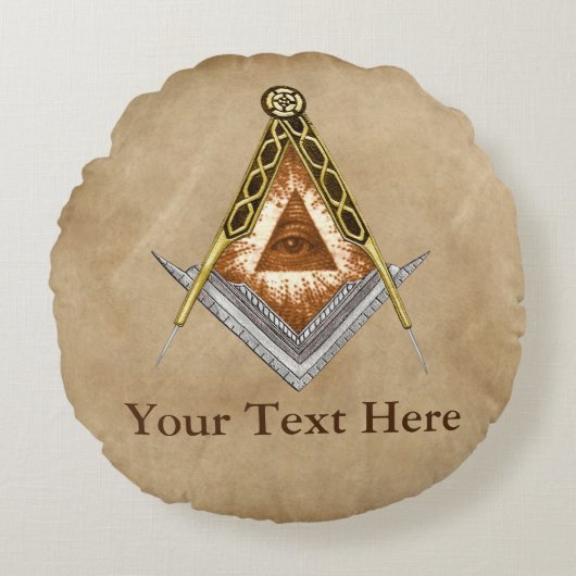 見る目を持つ四角形とコンパスの手 ラウンドクッション (正面)