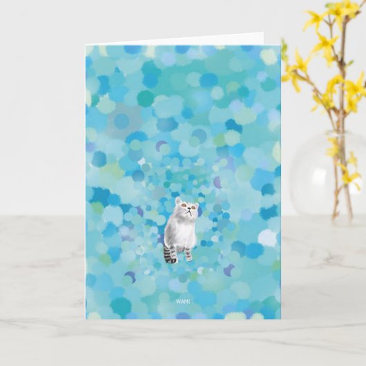 見上げる猫 カード (黄色い花)