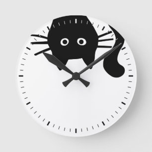 見下ろす黒猫 ラウンド壁時計