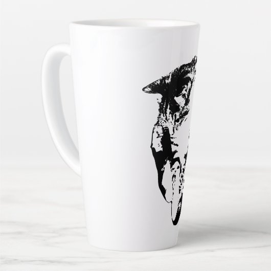 見下ろすTabby Catモノクロマグ カフェラテマグ (左アングル)