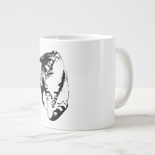 見下ろすTabby Catモノクロマグ ジャンボコーヒーマグカップ (正面右)