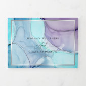 見事なアクアバイオレットアブストラクトインクトライフォールド招待状 三つ折り招待状 (カバー)
