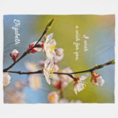 見事なア日本のプリコット花 フリースブランケット (正面(横))