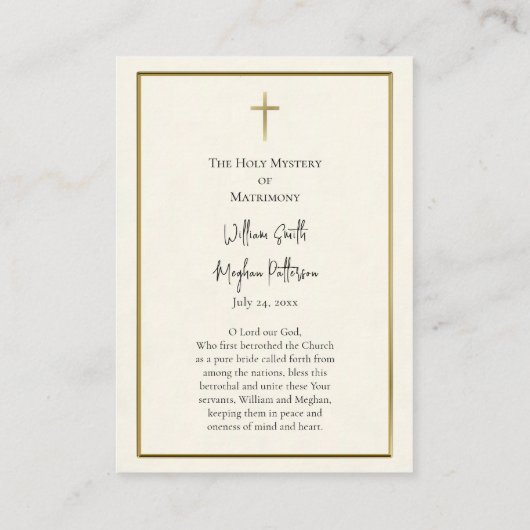 見事なゴールドのスクロールが施された正教会の結婚式の祈祷カード プレイスカード (裏面)