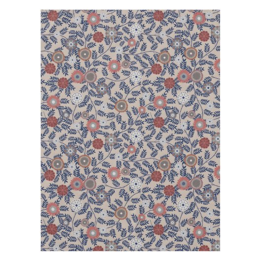 見事なターコイズとマゼンタの葉の模様 テーブルクロス (正面)