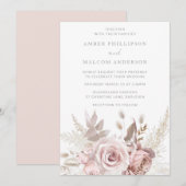 見事なダスティーローズの花の結婚式 招待状 (正面/裏面)