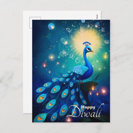 見事なディワリの喜び：王宮の孔雀🦚 シーズンポストカード (正面/裏面)