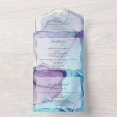 見事なバイオレットアクアアブストラクトインク オールインワン招待状 (内側)