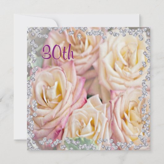 見事なバラとダイヤモンド30歳誕生日 招待状 (正面)