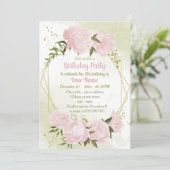 見事なピンクの花幾何学誕生日パーティー 招待状 (スタンド正面)