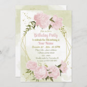 見事なピンクの花幾何学誕生日パーティー 招待状 (正面/裏面)