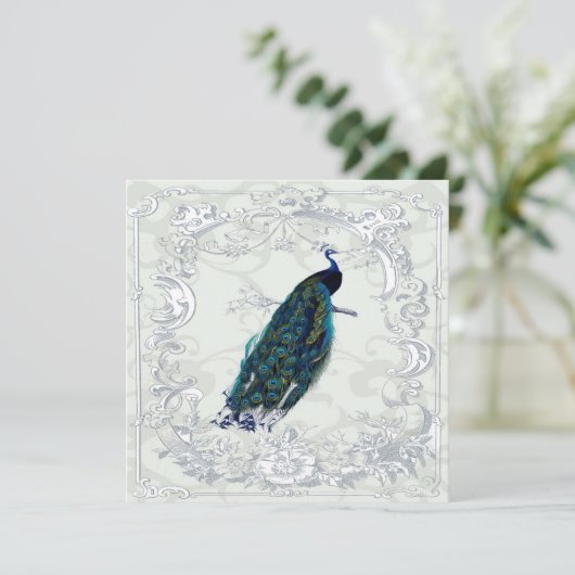 見事なヴィンテージの孔雀の結婚式の招待状 招待状 (スタンド正面)