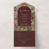 見事なヴィンテージ植物学的なバーガンディーフラワーのウェディング オールインワン招待状 (内側)