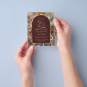 見事なヴィンテージ植物学的なバーガンディーフラワーのウェディング チラシ (手)