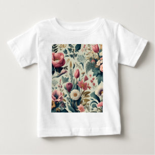 見事な春の花と植物のボタニカルパターンを発見 ベビーTシャツ
