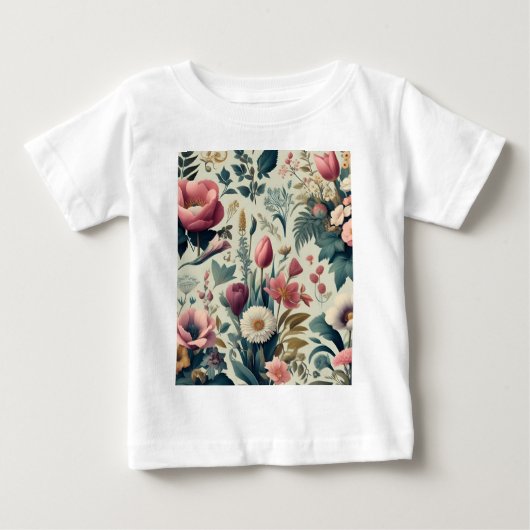 見事な春の花と植物のボタニカルパターンを発見 ベビーTシャツ (正面)