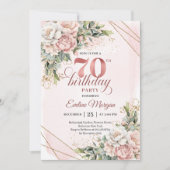 見事な水彩ローズゴールドの花の70歳の誕生日 招待状 (正面)
