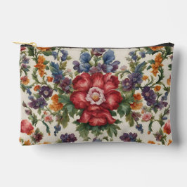 見事な洗練された赤い花と繊細な花 アクセサリーポーチ