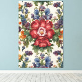 見事な洗練された赤い花と繊細な花 キャンバスプリント (インサイチュ (ウッドフロア))