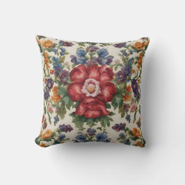 見事な洗練された赤い花と繊細な花 クッション