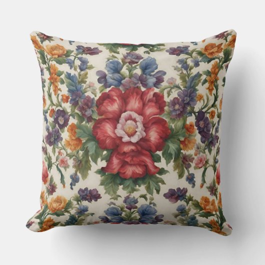 見事な洗練された赤い花と繊細な花 クッション (正面)