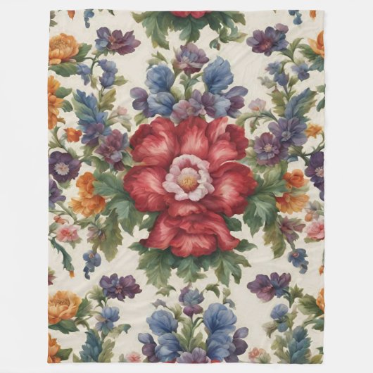 見事な洗練された赤い花と繊細な花 フリースブランケット (正面)