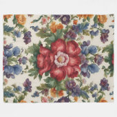 見事な洗練された赤い花と繊細な花 フリースブランケット (正面(横))