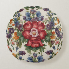 見事な洗練された赤い花と繊細な花 ラウンドクッション