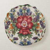 見事な洗練された赤い花と繊細な花 ラウンドクッション (裏面)