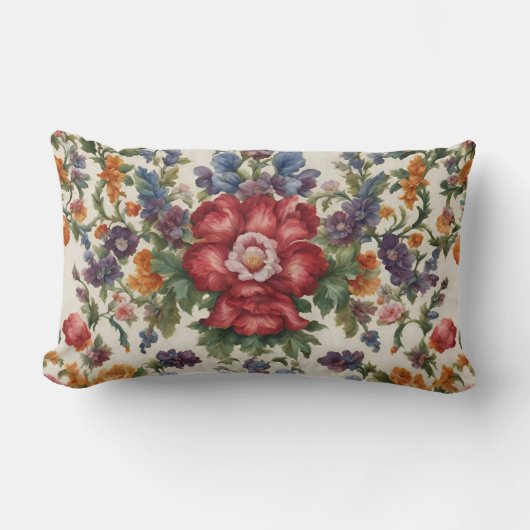 見事な洗練された赤い花と繊細な花 ランバークッション (正面)