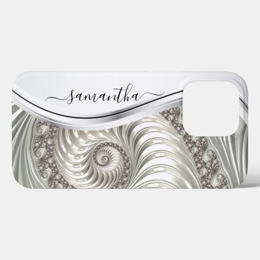 見事な白のメタリック手書きモノグラム Case-Mate iPhoneケース (裏面 (横))