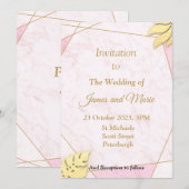 見事な結婚式の招待状、ピンクの大理石模様 招待状 (正面/裏面)