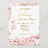 見事な結婚式の招待状、ピンクの花びら 招待状 (正面/裏面)