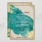 見事な結婚式招待状, 緑, 金 招待状 (正面/裏面)