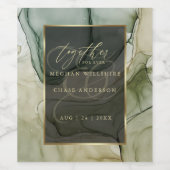 見事な豊かな土色の緑の液体抽象インク ワインラベル (シングルラベル)