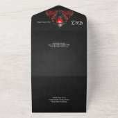 見事な赤いバラと門のデザイン オールインワン招待状 (外側)