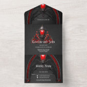 見事な赤いバラと門のデザイン オールインワン招待状 (内側)