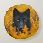 見事な金色の目をした黒い犬 ラウンドクッション (裏面)