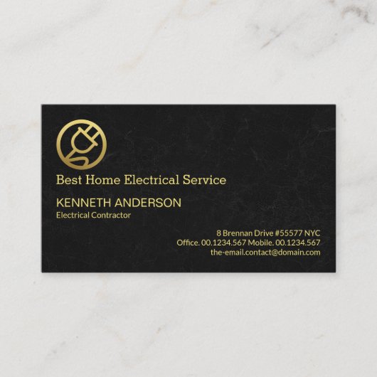 見事な黒大理石テクスチャ金ゴールド電源プラグ  名刺 (正面)